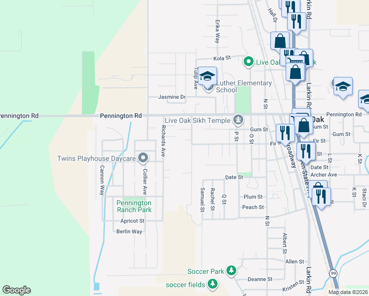 map of restaurants, bars, coffee shops, grocery stores, and more near 9886 Dee Ree Road in Live Oak