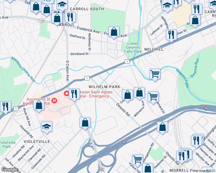 map of restaurants, bars, coffee shops, grocery stores, and more near 940 Wilmington Avenue in Baltimore