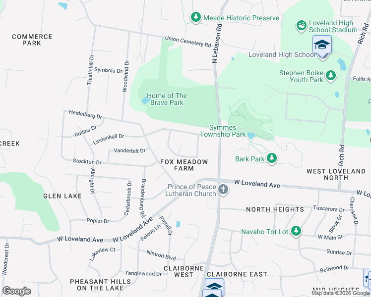 map of restaurants, bars, coffee shops, grocery stores, and more near 1669 Lindenhall Drive in Loveland