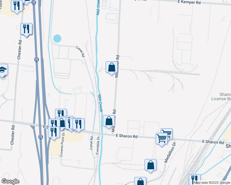 map of restaurants, bars, coffee shops, grocery stores, and more near 11205 Mosteller Road in Cincinnati