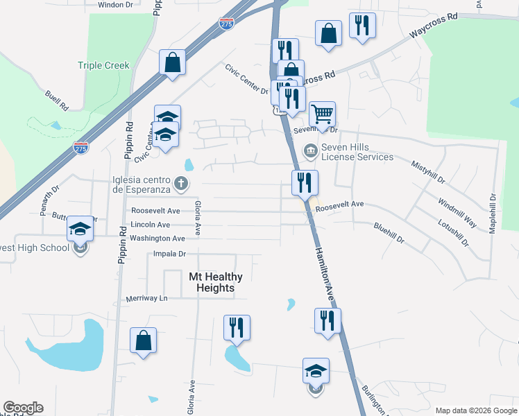 map of restaurants, bars, coffee shops, grocery stores, and more near 2384 Grant Avenue in Cincinnati