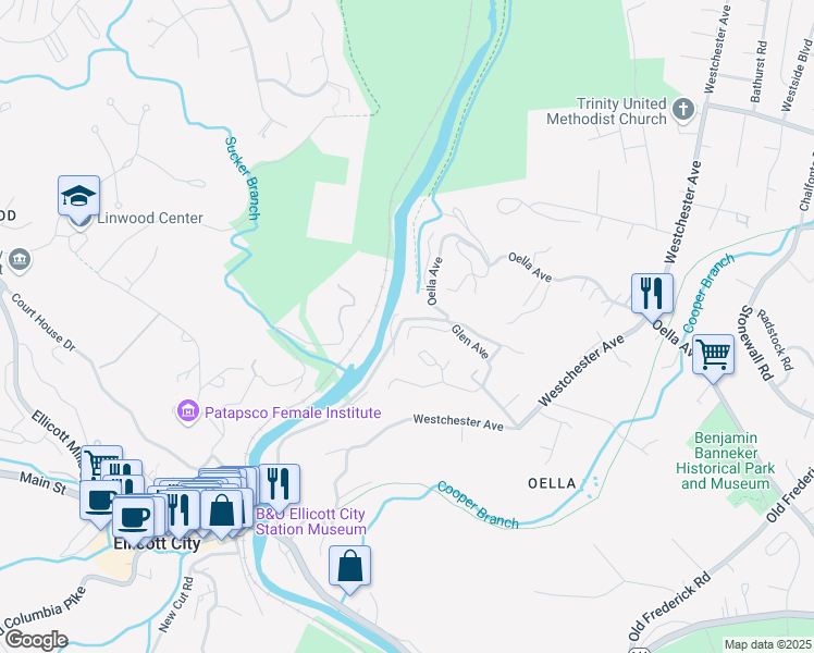 map of restaurants, bars, coffee shops, grocery stores, and more near 840 Oella Ave in Catonsville