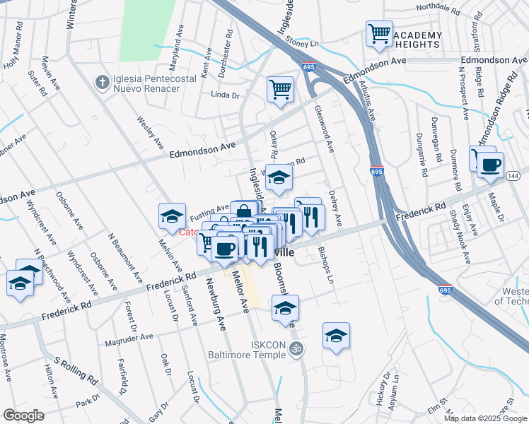 map of restaurants, bars, coffee shops, grocery stores, and more near 202 Ingleside Avenue in Catonsville