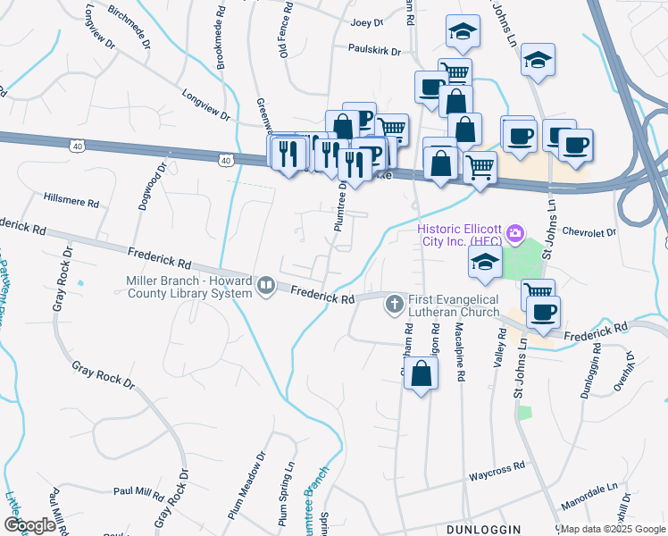map of restaurants, bars, coffee shops, grocery stores, and more near in Ellicott City