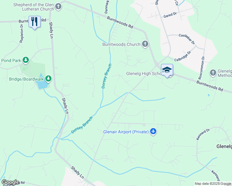 map of restaurants, bars, coffee shops, grocery stores, and more near 3574 Sharp Road in Glenwood