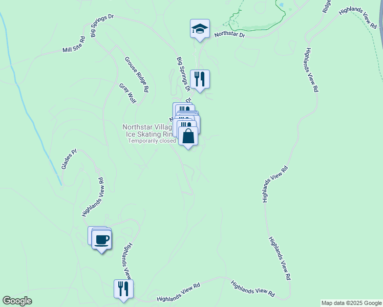map of restaurants, bars, coffee shops, grocery stores, and more near 8001 Northstar Drive in Truckee