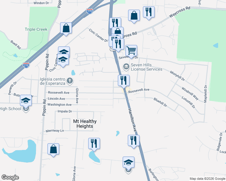 map of restaurants, bars, coffee shops, grocery stores, and more near 2268 Grant Avenue in Cincinnati