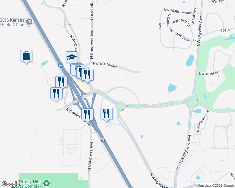map of restaurants, bars, coffee shops, grocery stores, and more near 7301-7399 Northwest Polo Drive in Kansas City