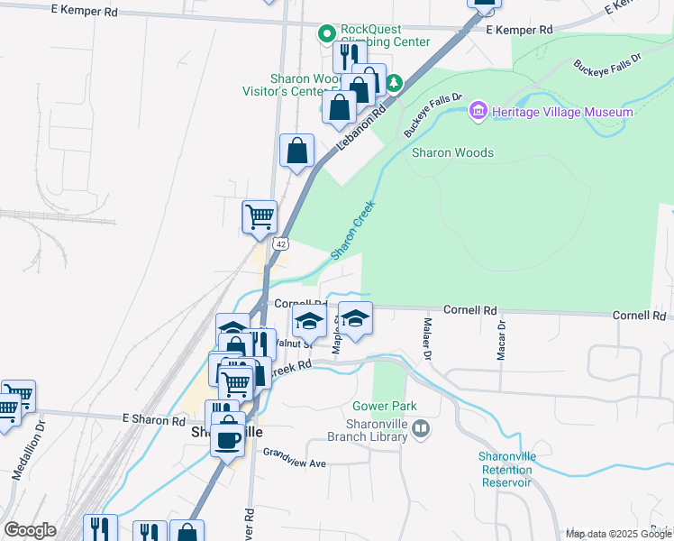 map of restaurants, bars, coffee shops, grocery stores, and more near 3526 Burke Avenue in Cincinnati