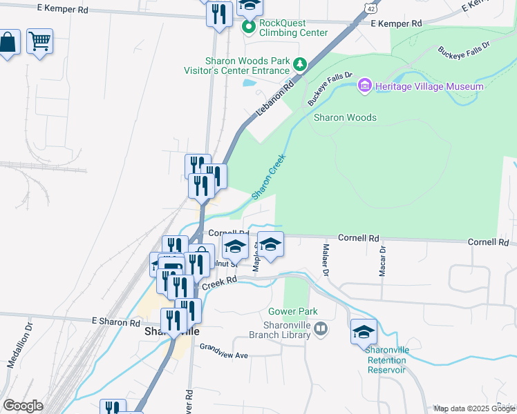 map of restaurants, bars, coffee shops, grocery stores, and more near 3526 Burke Avenue in Cincinnati
