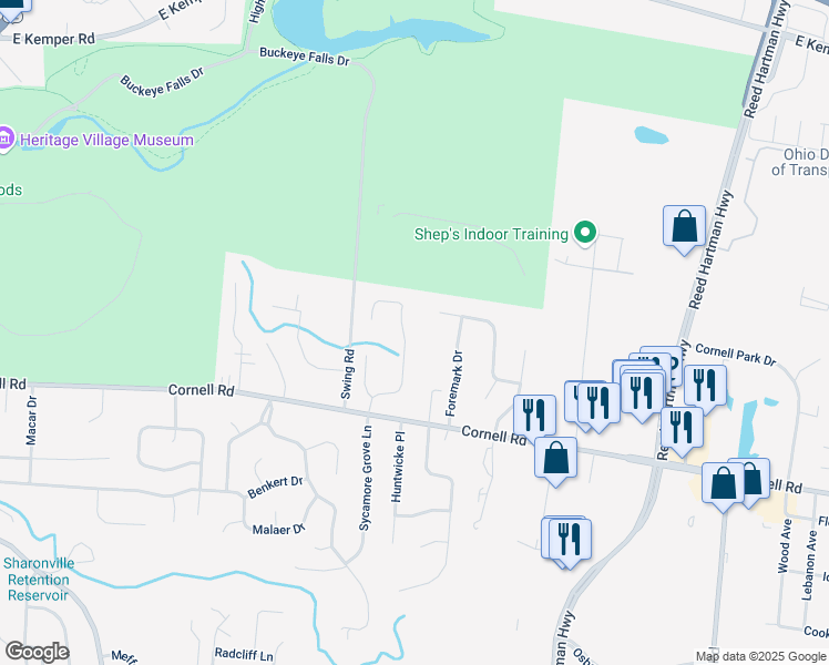map of restaurants, bars, coffee shops, grocery stores, and more near 10310 Ryans Way in Cincinnati