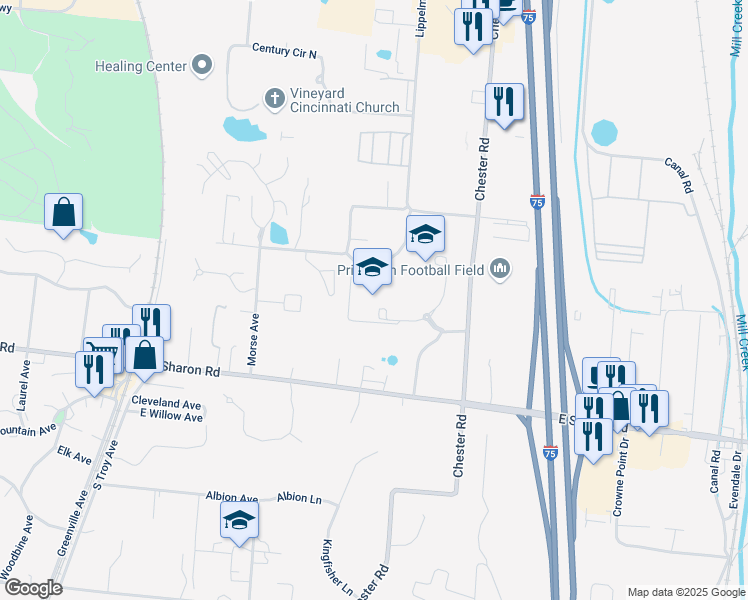 map of restaurants, bars, coffee shops, grocery stores, and more near 11157 Chester Road in Cincinnati