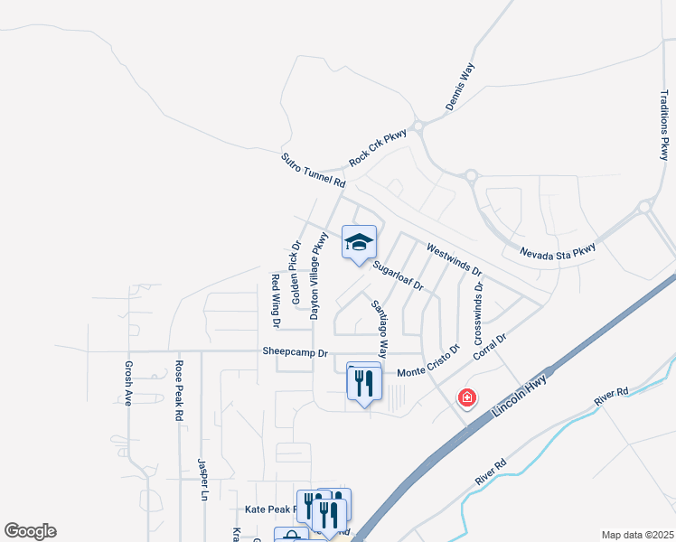 map of restaurants, bars, coffee shops, grocery stores, and more near 190 Dayton Village Parkway in Dayton