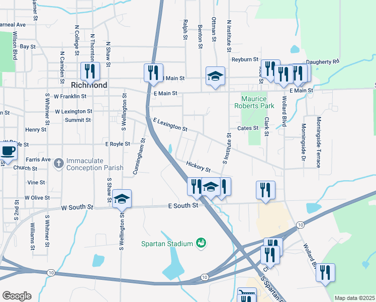 map of restaurants, bars, coffee shops, grocery stores, and more near 411 Tribble Street in Richmond