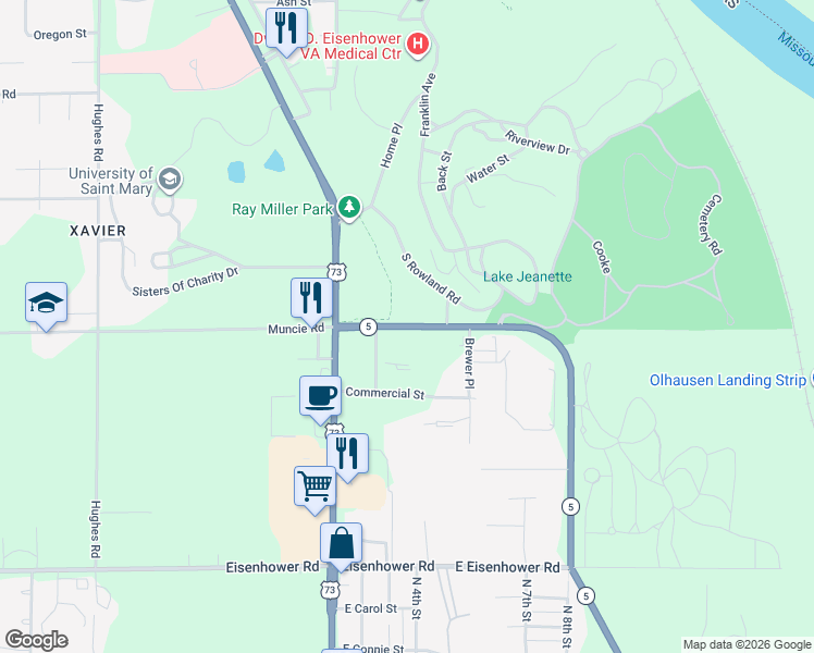 map of restaurants, bars, coffee shops, grocery stores, and more near 306 Muncie Road in Leavenworth