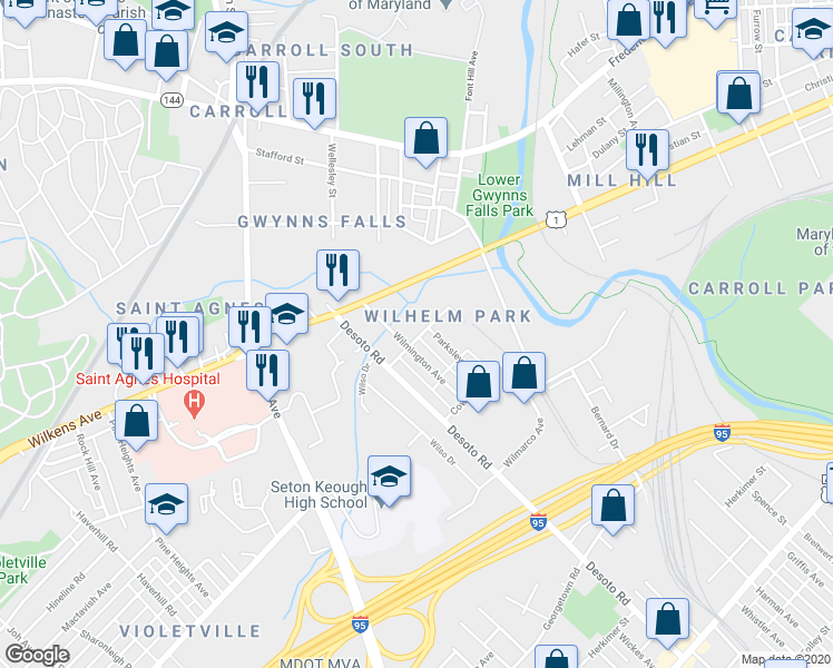 map of restaurants, bars, coffee shops, grocery stores, and more near 3008 Benson Avenue in Baltimore