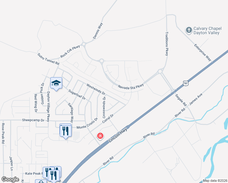 map of restaurants, bars, coffee shops, grocery stores, and more near 620 Westwinds Drive in Dayton