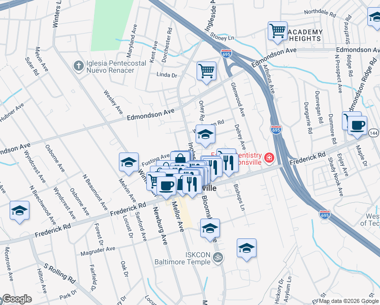 map of restaurants, bars, coffee shops, grocery stores, and more near 117 Ingleside Avenue in Catonsville