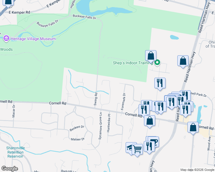 map of restaurants, bars, coffee shops, grocery stores, and more near 10310 Ryans Way in Cincinnati