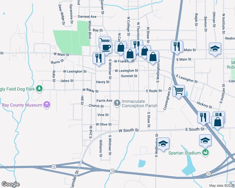 map of restaurants, bars, coffee shops, grocery stores, and more near 500 South Camden Street in Richmond