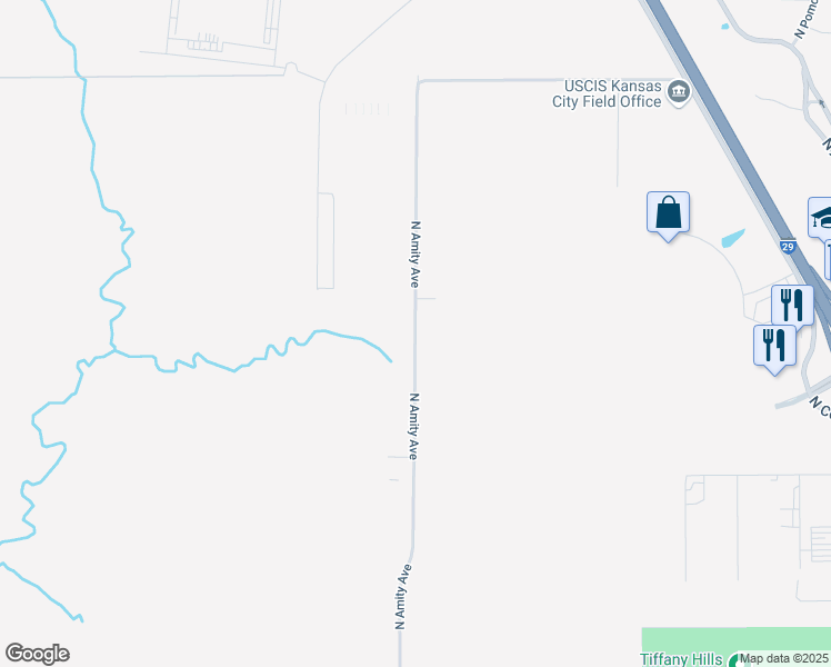 map of restaurants, bars, coffee shops, grocery stores, and more near 9972 North Amity Avenue in Kansas City