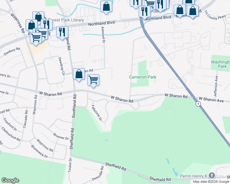 map of restaurants, bars, coffee shops, grocery stores, and more near 438 West Sharon Road in Cincinnati