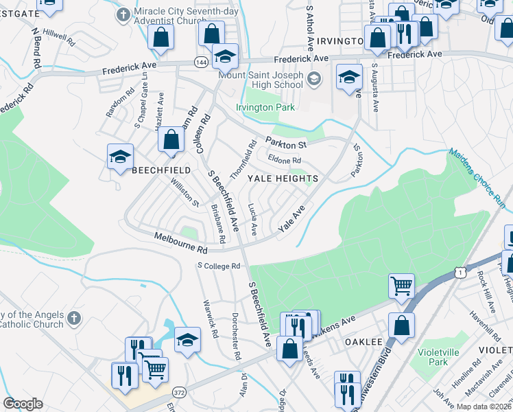 map of restaurants, bars, coffee shops, grocery stores, and more near 563 Lucia Ave in Baltimore