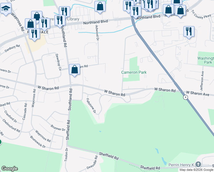map of restaurants, bars, coffee shops, grocery stores, and more near 438 West Sharon Road in Cincinnati