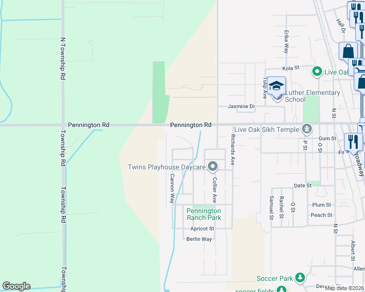 map of restaurants, bars, coffee shops, grocery stores, and more near 3437 Cannon Way in Live Oak