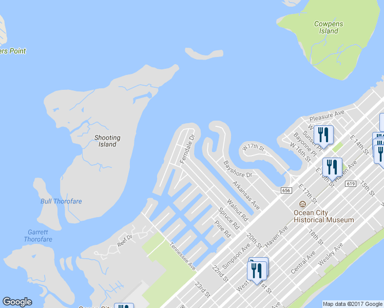 map of restaurants, bars, coffee shops, grocery stores, and more near 79 Walnut Road in Ocean City