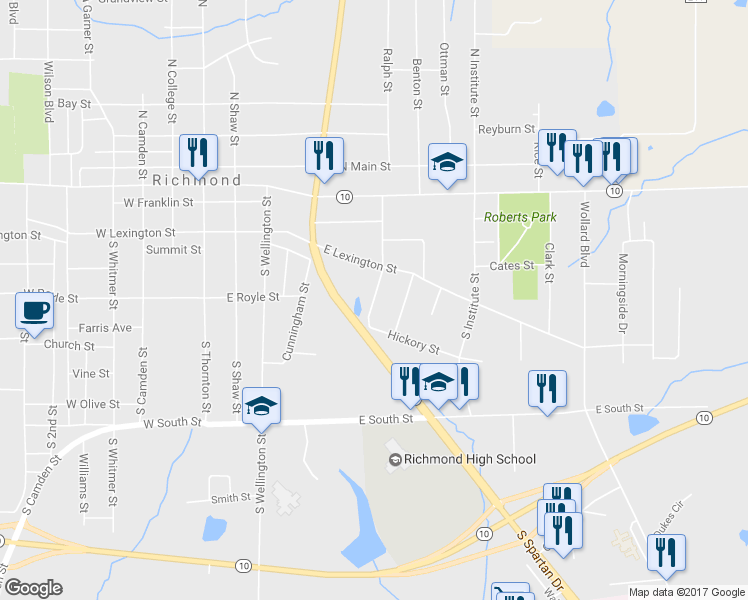 map of restaurants, bars, coffee shops, grocery stores, and more near 411 Tribble Street in Richmond