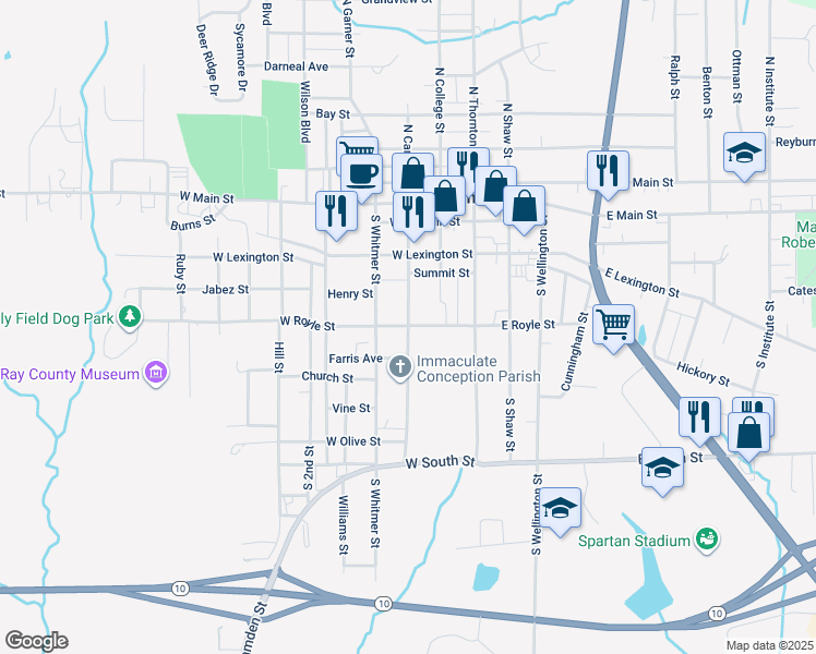 map of restaurants, bars, coffee shops, grocery stores, and more near 500 S Camden St in Richmond