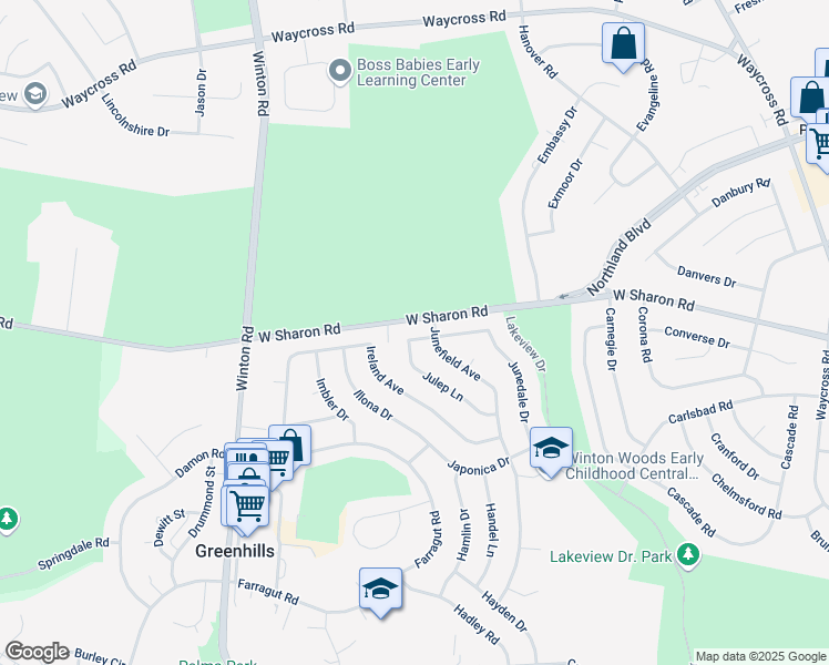 map of restaurants, bars, coffee shops, grocery stores, and more near 6 Jewel Lane in Cincinnati