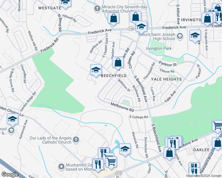 map of restaurants, bars, coffee shops, grocery stores, and more near 635 Queensgate Rd in Baltimore
