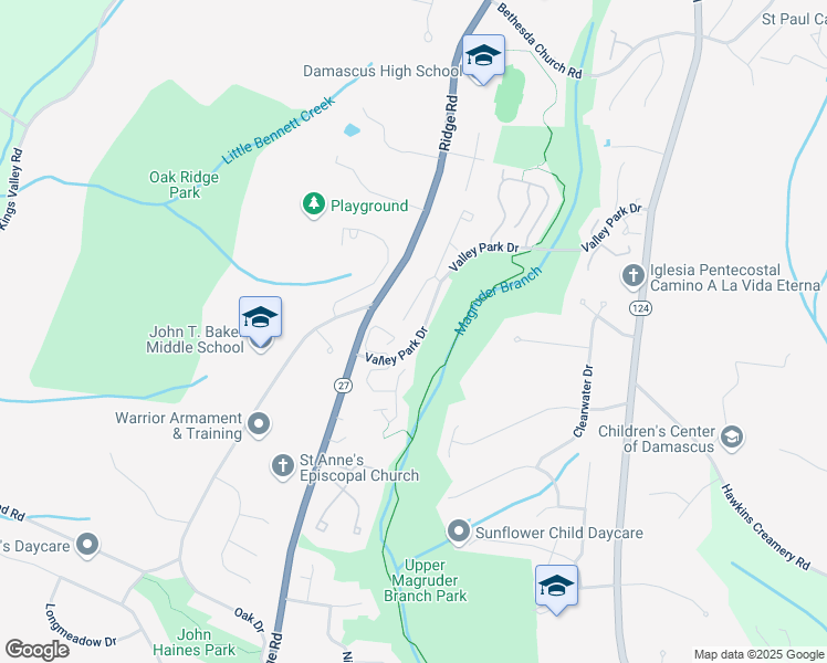 map of restaurants, bars, coffee shops, grocery stores, and more near 25500 Joy Lane in Damascus