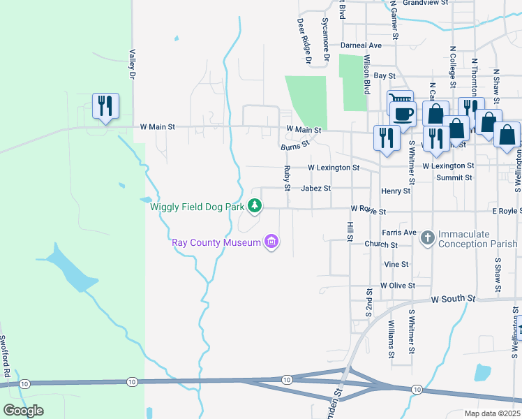 map of restaurants, bars, coffee shops, grocery stores, and more near 1005 West Royle Street in Richmond