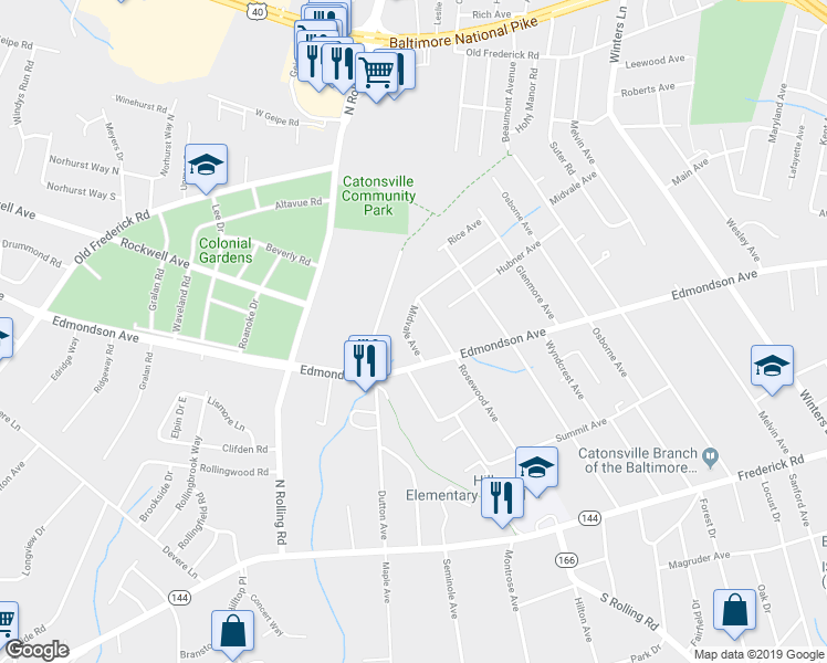 map of restaurants, bars, coffee shops, grocery stores, and more near 1511 Midvale Avenue in Baltimore
