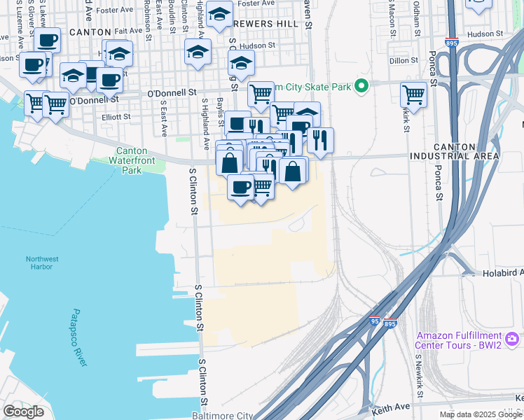 map of restaurants, bars, coffee shops, grocery stores, and more near 3779 Boston Street in Baltimore