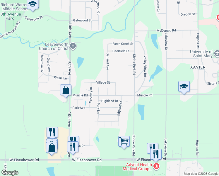map of restaurants, bars, coffee shops, grocery stores, and more near 4411 Garland Street in Leavenworth