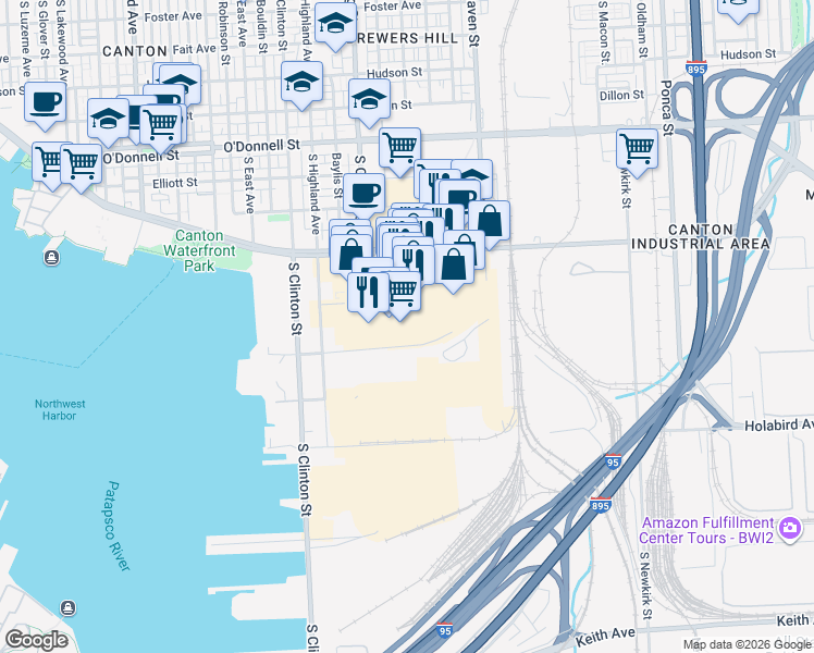 map of restaurants, bars, coffee shops, grocery stores, and more near 3779 Boston Street in Baltimore