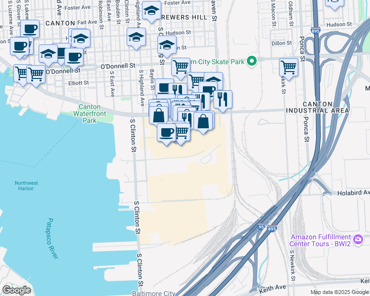 map of restaurants, bars, coffee shops, grocery stores, and more near 3779 Boston Street in Baltimore