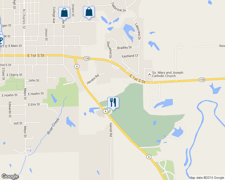 map of restaurants, bars, coffee shops, grocery stores, and more near 18919 Golf Drive in Carlinville