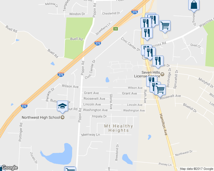 map of restaurants, bars, coffee shops, grocery stores, and more near 2550 Wilson Avenue in Cincinnati