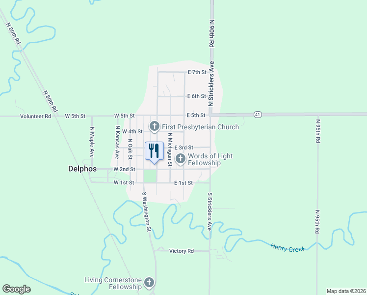map of restaurants, bars, coffee shops, grocery stores, and more near 300 North Custer Street in Delphos
