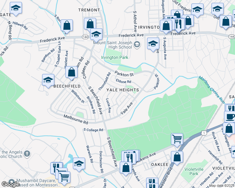 map of restaurants, bars, coffee shops, grocery stores, and more near 708 Bethnal Road in Baltimore
