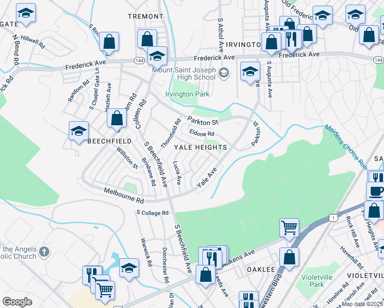 map of restaurants, bars, coffee shops, grocery stores, and more near 708 Bethnal Road in Baltimore