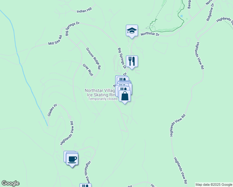map of restaurants, bars, coffee shops, grocery stores, and more near 43 Village Circle in Truckee