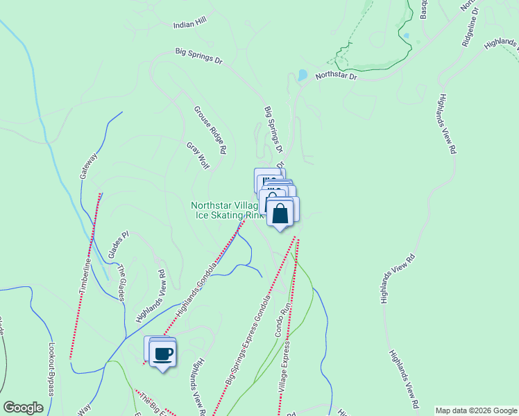 map of restaurants, bars, coffee shops, grocery stores, and more near 43 Village Circle in Truckee