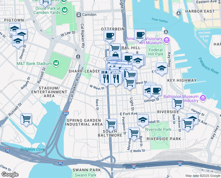 map of restaurants, bars, coffee shops, grocery stores, and more near West 19½ Street in Baltimore