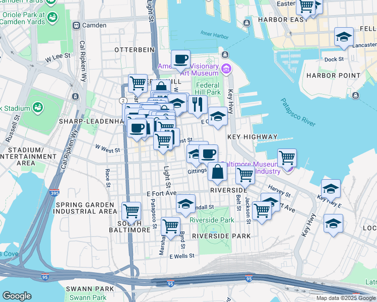 map of restaurants, bars, coffee shops, grocery stores, and more near 1228 Durst Street in Baltimore